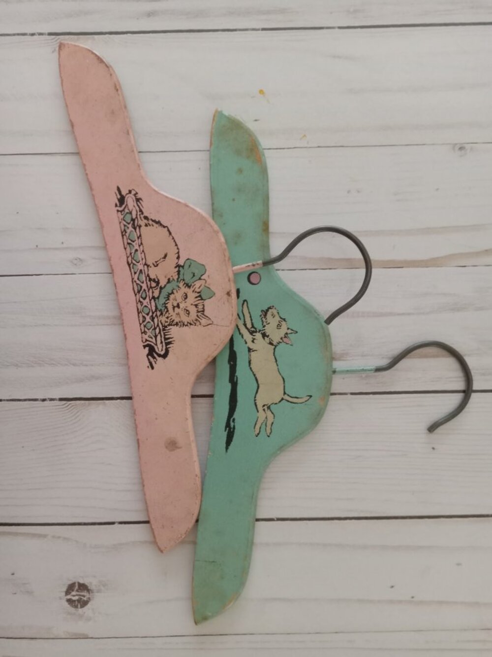 Pink and Blue Chippy Hangers for Child's Closet - Antique Vintage